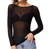 Dames Transparante Mesh Top met Lange Mouwen