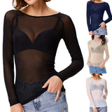 Dames Transparante Mesh Top met Lange Mouwen