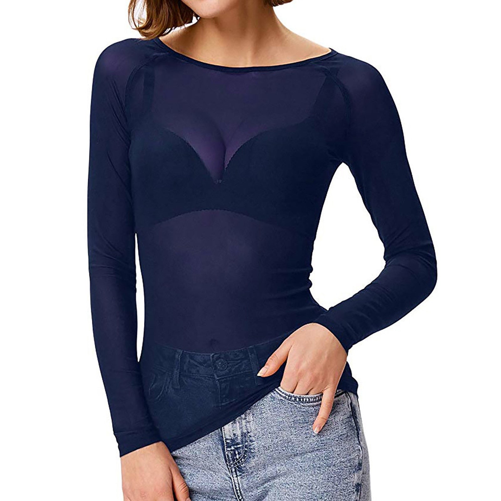 Dames Transparante Mesh Top met Lange Mouwen