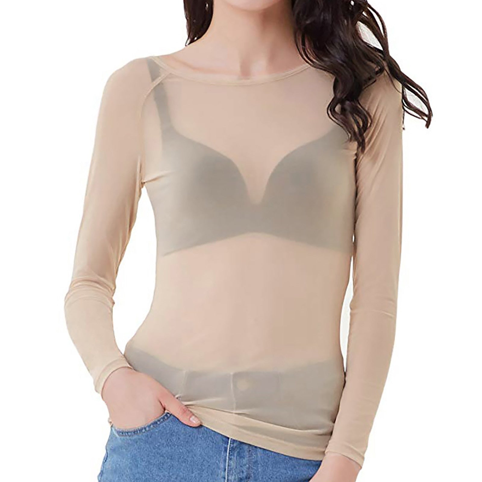 Dames Transparante Mesh Top met Lange Mouwen