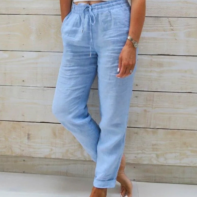 Dames Linnen Broek met Elastische Taille