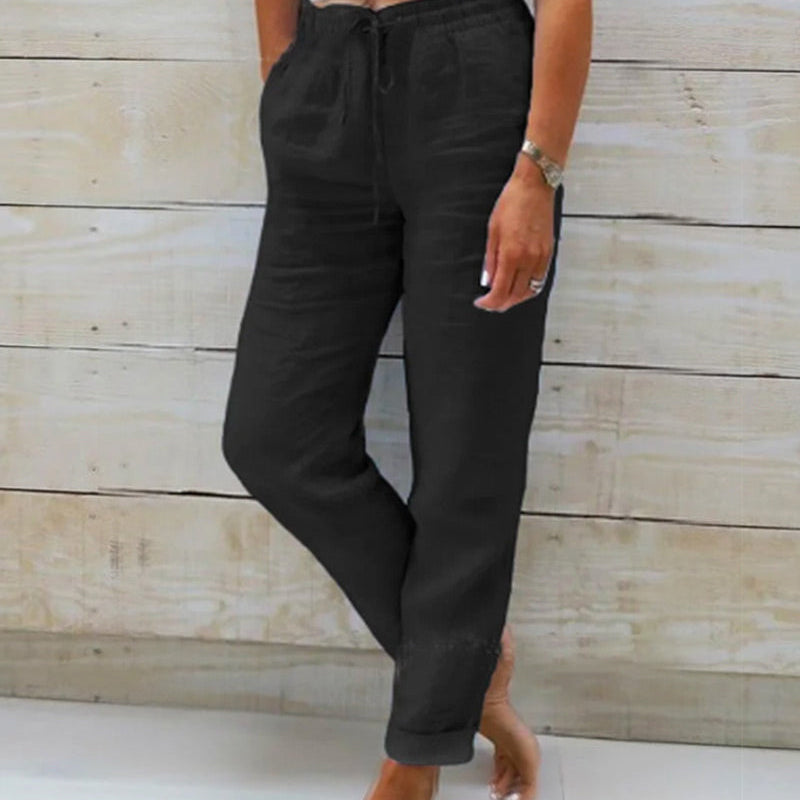 Dames Linnen Broek met Elastische Taille