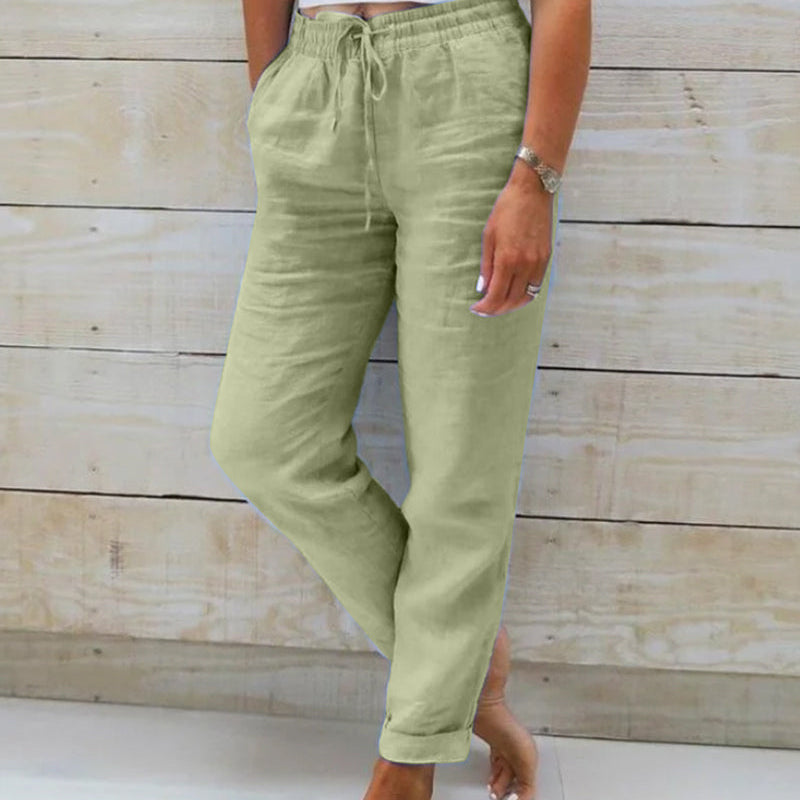 Dames Linnen Broek met Elastische Taille
