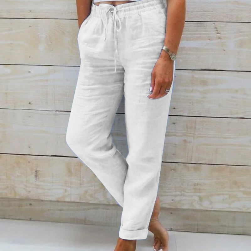 Dames Linnen Broek met Elastische Taille