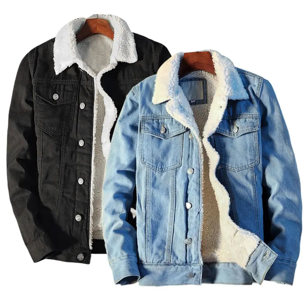 Heren denimfleece herfst- en winterjas in diverse kleuren – warme voering, zachte stof en comfortabele pasvorm voor koude dagen.