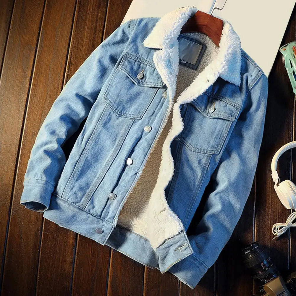 Heren denimfleece herfst- en winterjas in diverse kleuren – warme voering, zachte stof en comfortabele pasvorm voor koude dagen.