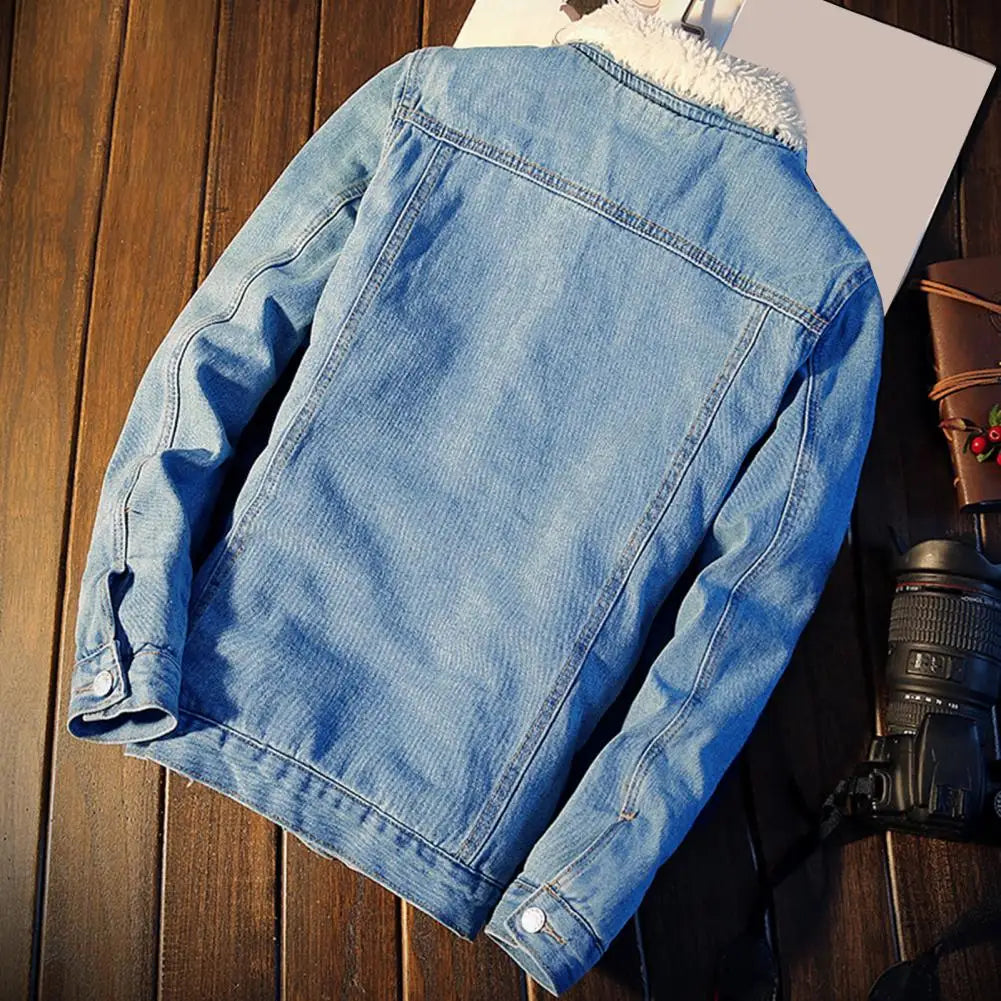 Heren denimfleece herfst- en winterjas in diverse kleuren – warme voering, zachte stof en comfortabele pasvorm voor koude dagen.