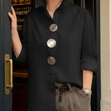 Dames Blouse met Decoratieve Knopen en Lange Mouwen
