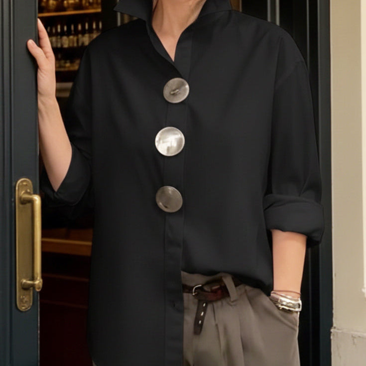 Dames Blouse met Decoratieve Knopen en Lange Mouwen
