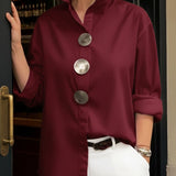 Dames Blouse met Decoratieve Knopen en Lange Mouwen