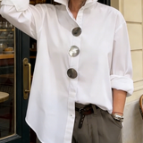 Dames Blouse met Decoratieve Knopen en Lange Mouwen
