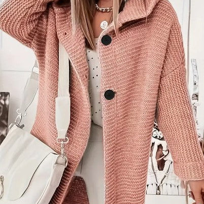 Gebreid Vest met Capuchon en Knoopsluiting