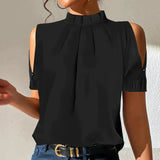 Blouse met Open Schouders en Hoge Hals