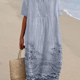 Dames Midi Jurk met V-hals en Borduurdetail