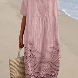 Dames Midi Jurk met V-hals en Borduurdetail