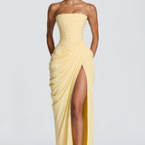 Dames Strapless Maxi Jurk met Geplooide Taille