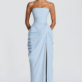 Dames Strapless Maxi Jurk met Geplooide Taille