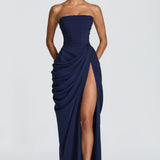 Dames Strapless Maxi Jurk met Geplooide Taille