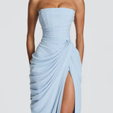 Dames Strapless Maxi Jurk met Geplooide Taille