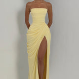 Dames Strapless Maxi Jurk met Geplooide Taille
