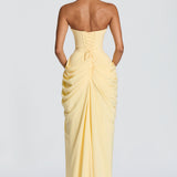 Dames Strapless Maxi Jurk met Geplooide Taille