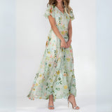 Dames Maxi Jurk met Bloemenprint en V-Hals