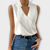 Dames blouse met overslag en V-hals