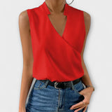 Dames blouse met overslag en V-hals