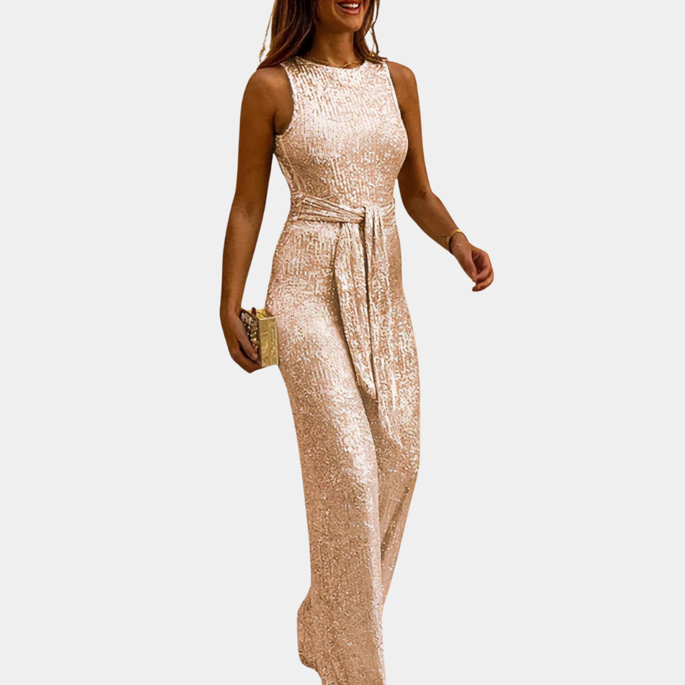 Clara glitter jumpsuit – stijlvolle dameslook met elegante pasvorm, sprankelend design en perfect voor feestelijke gelegenheden.