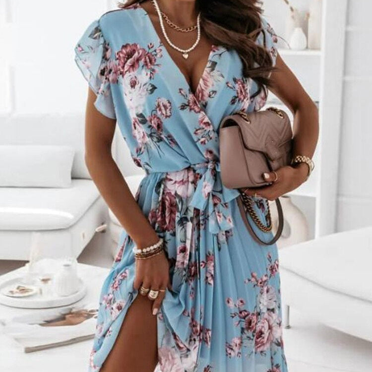 Crème Bloemenprint Wikkeljurk