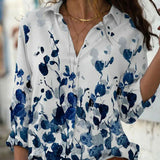 Linnen Blouse met Artistieke Print en V-Hals