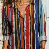 Linnen Blouse met Artistieke Print en V-Hals