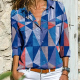 Linnen Blouse met Artistieke Print en V-Hals