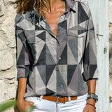 Linnen Blouse met Artistieke Print en V-Hals