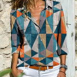 Linnen Blouse met Artistieke Print en V-Hals