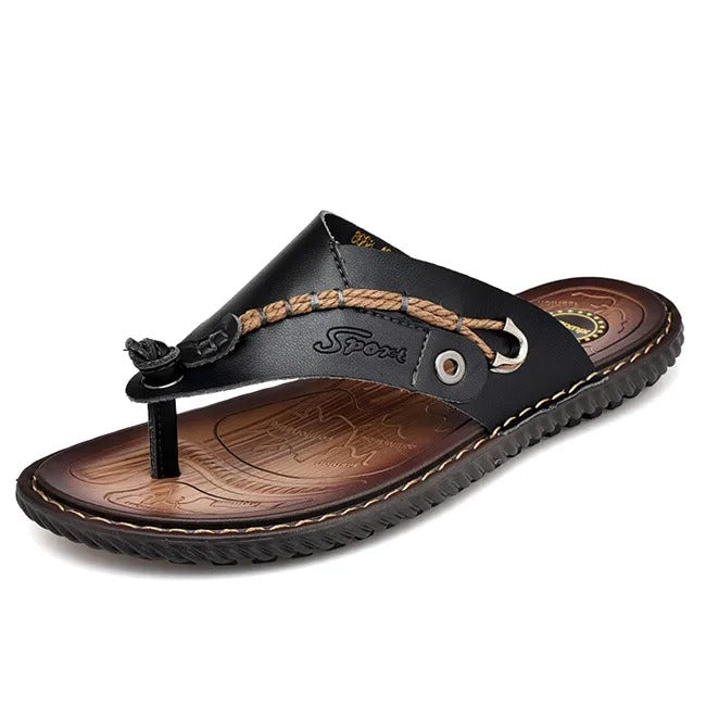 Heren Leren Teenslippers met Verstelbare Band