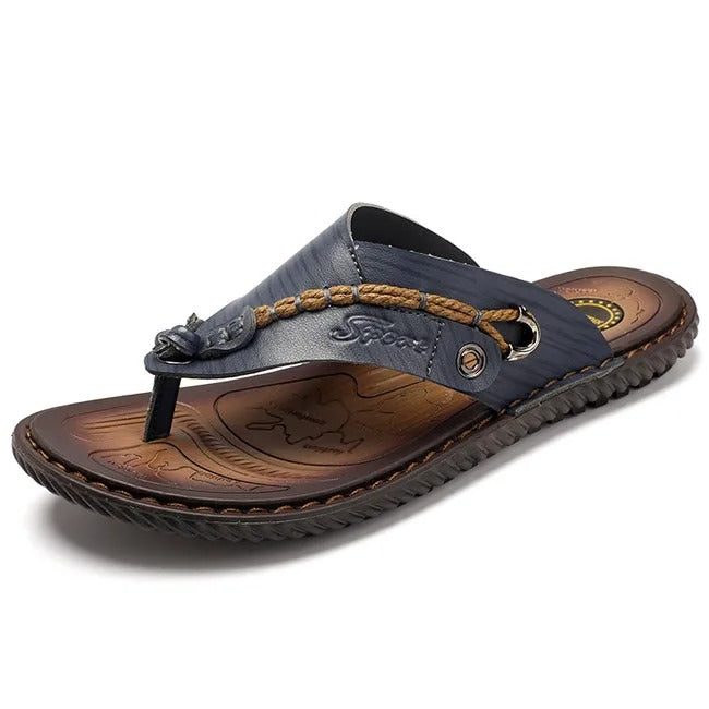 Heren Leren Teenslippers met Verstelbare Band