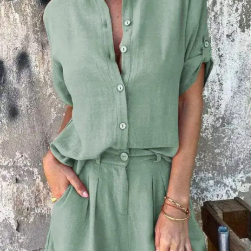 Dames Tweedelige Blouse en Short Set