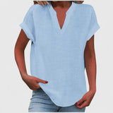 Dames blouse met V-hals en korte mouwen