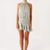 Halter Mini Jurk met Geplooide Rok
