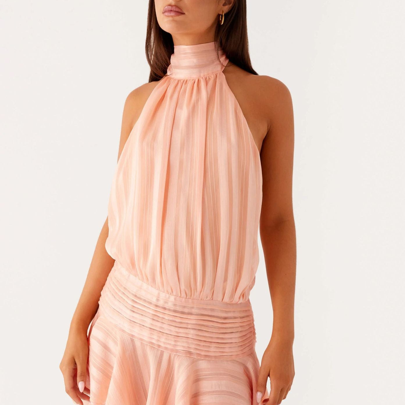 Halter Mini Jurk met Geplooide Rok