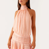 Halter Mini Jurk met Geplooide Rok