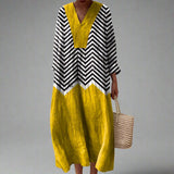 Dames Maxi Jurk met Geometrisch Patroon en V-Hals