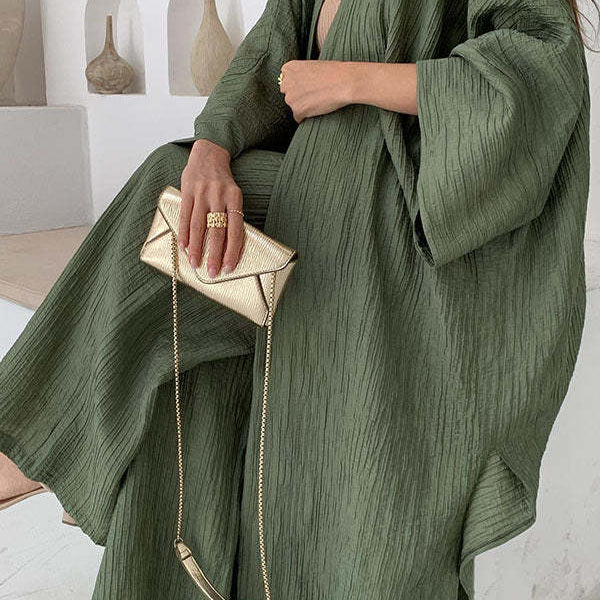 Driedelige Set met Lange Kimono, Top en Wijde Broek