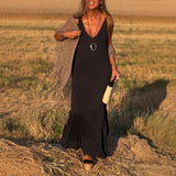 Casual Maxi Jurk met V-Hals en Losse Pasvorm