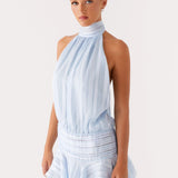 Halter Mini Jurk met Geplooide Rok