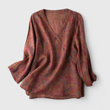 Dames blouse met fijne print en V-hals