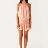 Halter Mini Jurk met Geplooide Rok
