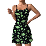 Zwarte Alien Print Mini Jurk