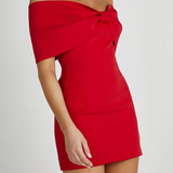 Off Shoulder Mini Jurk met Strikdetail en Strakke Pasvorm